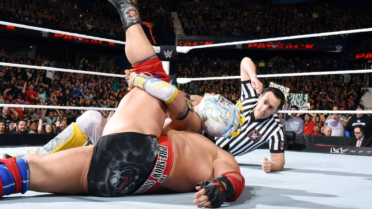 The error in judgment gives Kalisto the opportunity to drop Ryback with Salida del Sol for the victory.