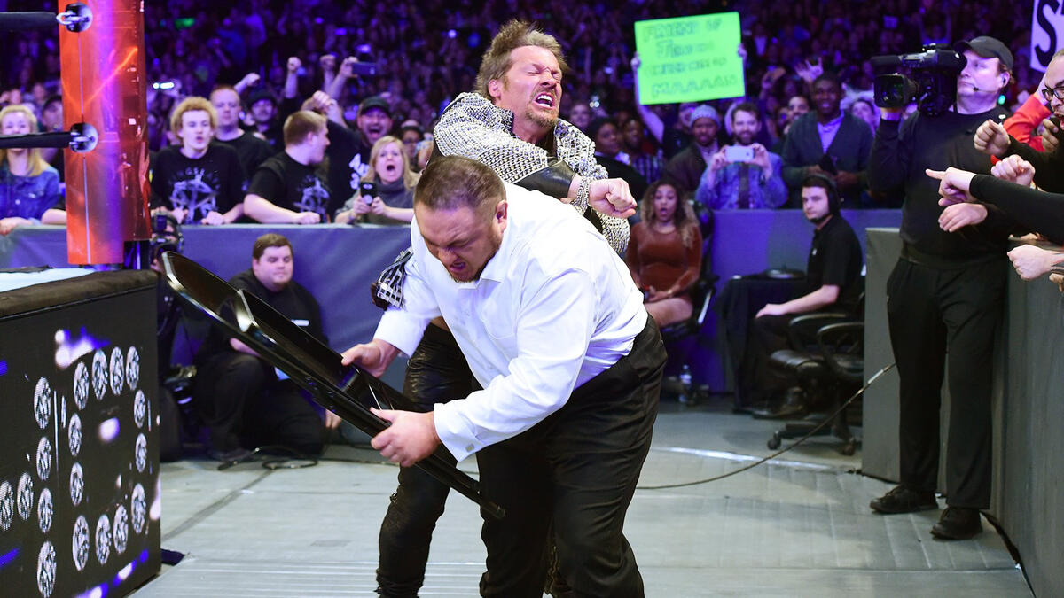 Chris Jericho attacks Joe before he can get involved in the match.