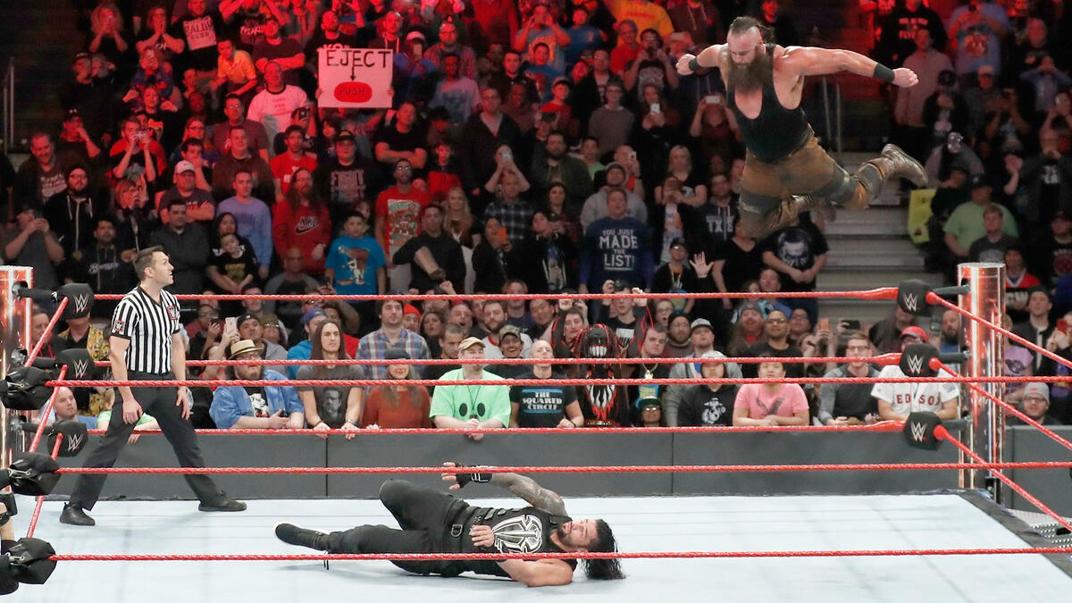 The WWE Universe rises to their feet at Strowman takes to the sky.
