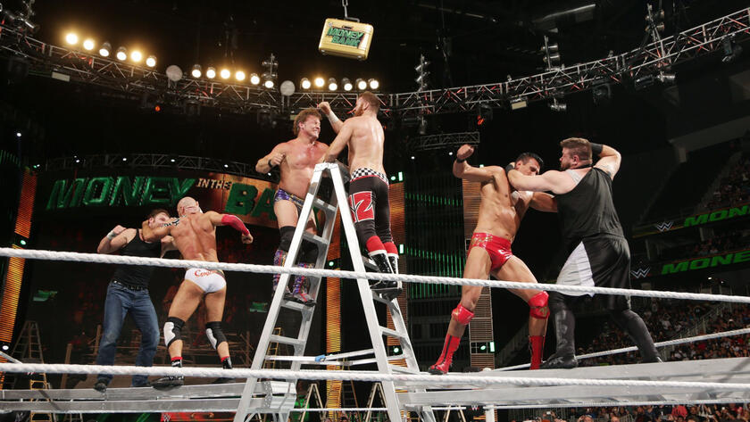 In an incredible moment, all six Superstars battle on top of three separate ladders.