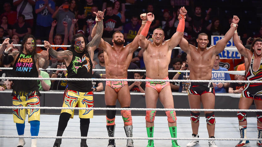 After Jey Uso unexpectedly tags in to seize a pin for The Usos that would have gone to American Alpha, the victors share a slightly contentious celebration.
