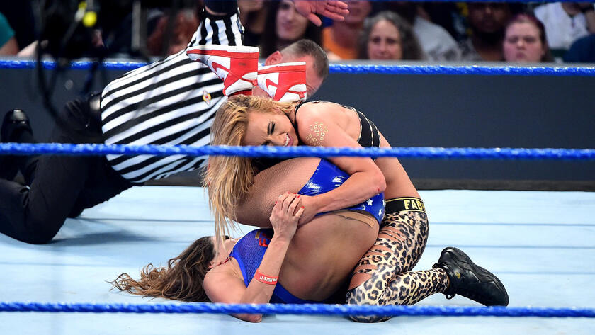 After Nikki eliminated Natalya, Carmella took advantage and rolled Nikki over for a 3 count