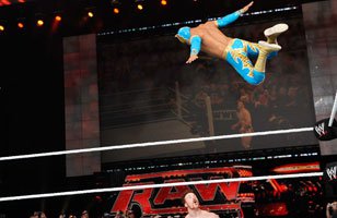 Sin Cara springs into action.