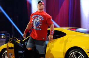 John Cena arrives at Night of Champions in Alberto Del Rio's Ferrari.
