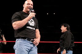 "Stone Cold" Steve Austin angers his co-general manager, Eric Bischoff