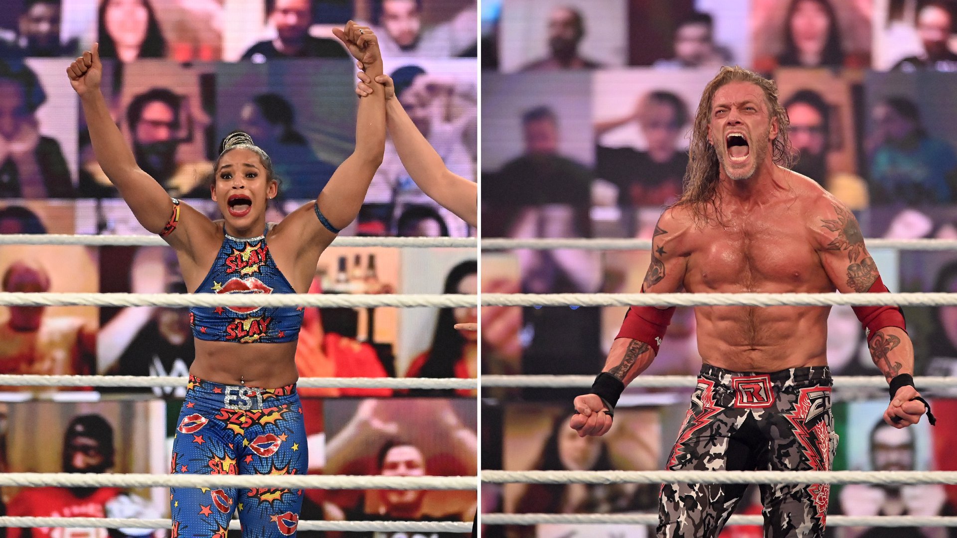 I due vincitori dei Royal Rumble Match 2021 al Tropicana Field, Bianca Belair (a sinistra) ed Edge (a destra) (Foto: WWE)