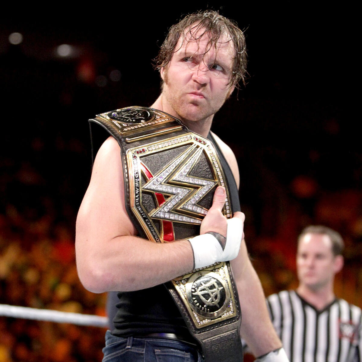 With the WWE Championship on his shoulder, Dean Ambrose is ready for the match ...