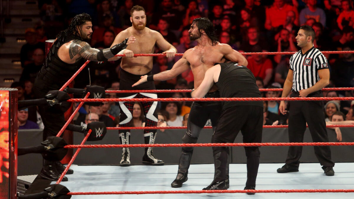 Roman Reigns Seth Rollins Sami Zayn Vs Braun Strowman Kevin