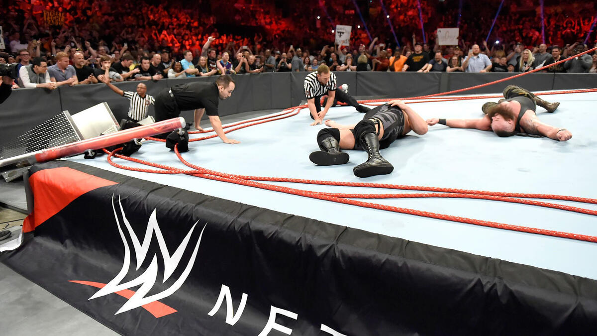 The collapsed ring (Picture: WWE)
