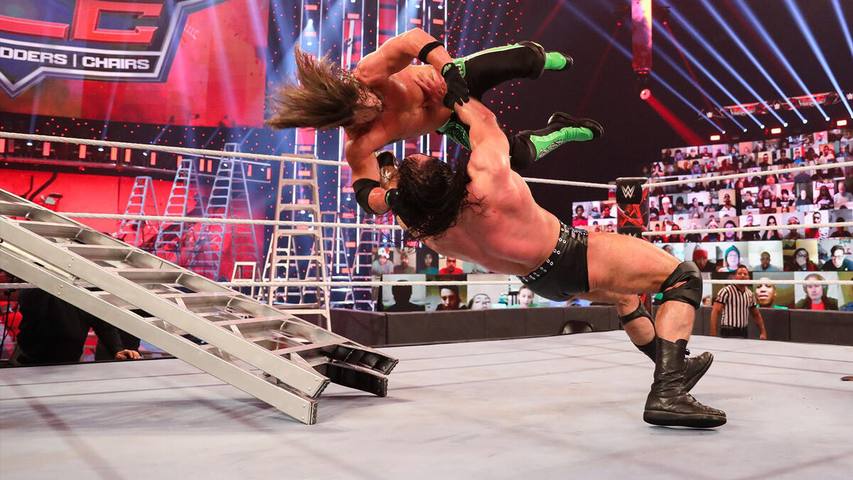 Drew McIntyre throws AJ Styles into a ladder in his Championship match 