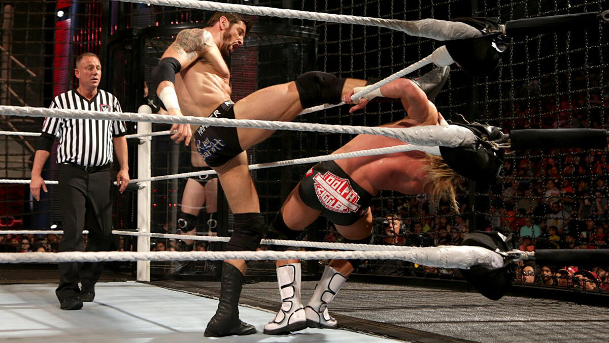 King Barrett provides a good look at the sole of his boot to Dolph Ziggler.
