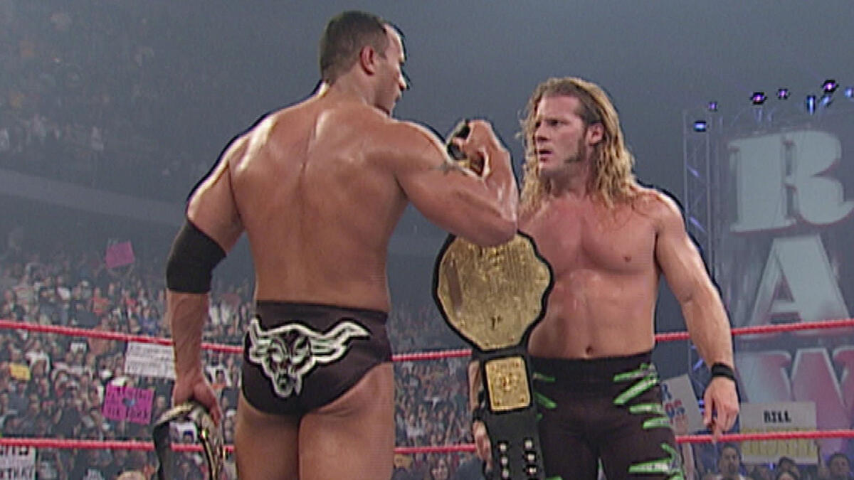 Chris Jericho and Dwayne 'The Rock' Johnson during their time as tag team champions on WWE RAW.