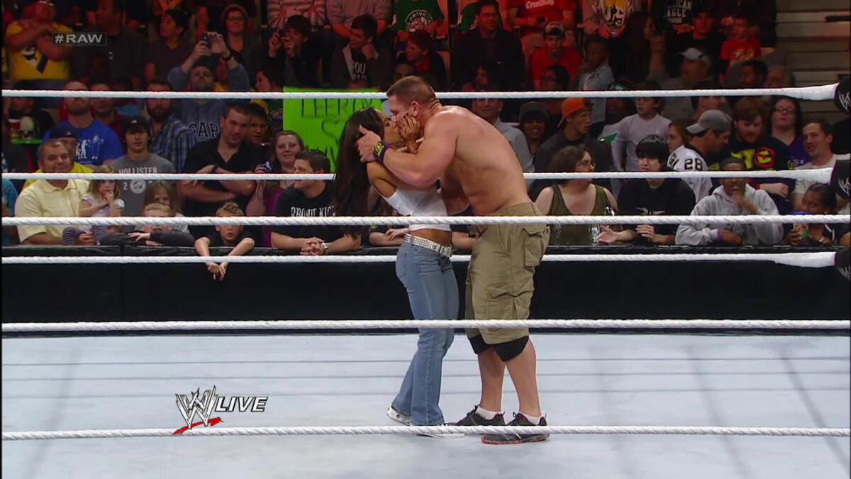 John Cena and AJ Lee kiss after Cena's victory over Dolph Ziggler: Raw,  Nov. 26, 2012 | WWE