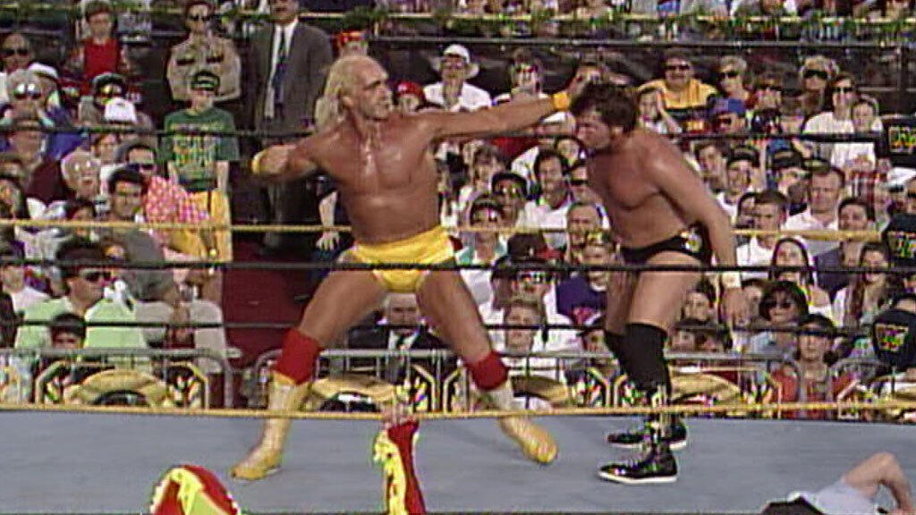 Hulk Hogan and Brutus Beefcake vs. The Million Dollar Man & Irwin R.  Schyster: WrestleMania 9 - World Tag Team Title Match | WWE
