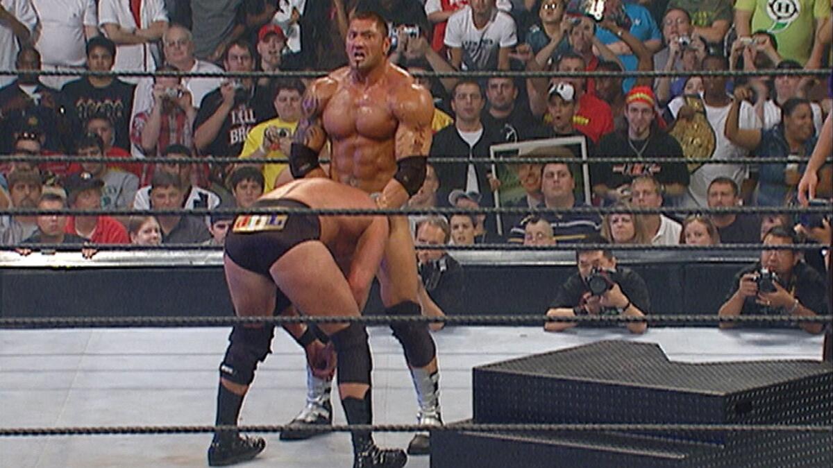 JBL gets Batista Bombed onto the steel ring stairs: SummerSlam 2005 | WWE