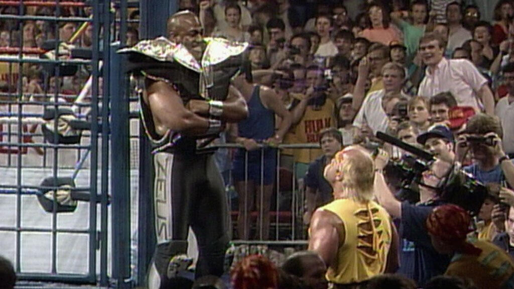 Zeus attacks Hulk Hogan before a Steel Cage Match: WWE Saturday Night's  Main Event, May 27, 1989 | WWE
