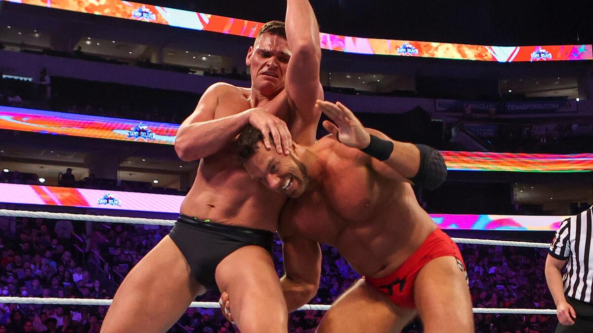 "Gunther flattens LA Knight: NXT Stand & Deliver 2022 (WWE Network Exclusive)"