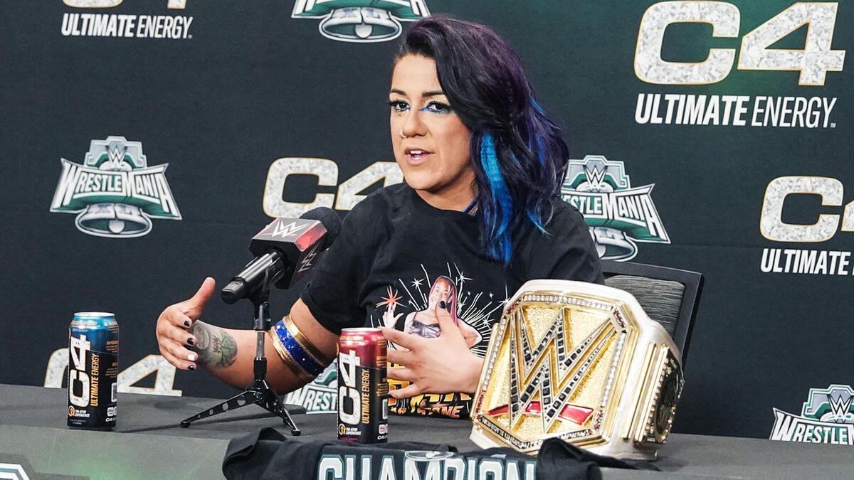 Bayley gives Rhea Ripley her props: WrestleMania XL Sunday Press ...