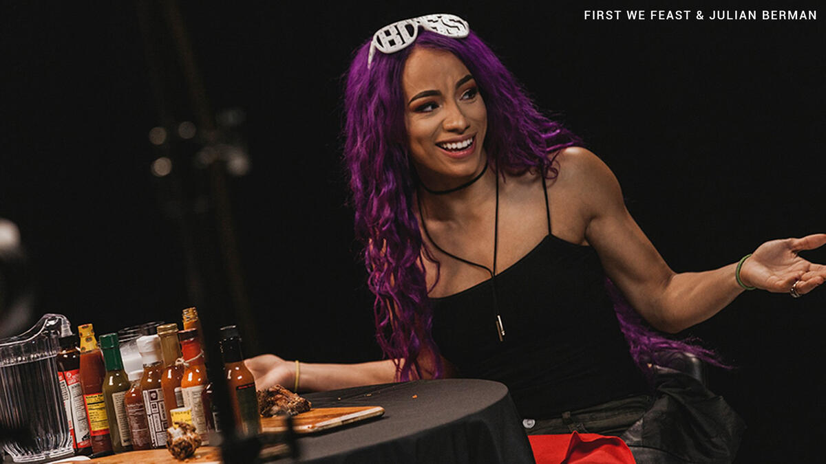 Sasha Banks Battles The Wings Of Death On First We Feast S “hot Ones” Wwe