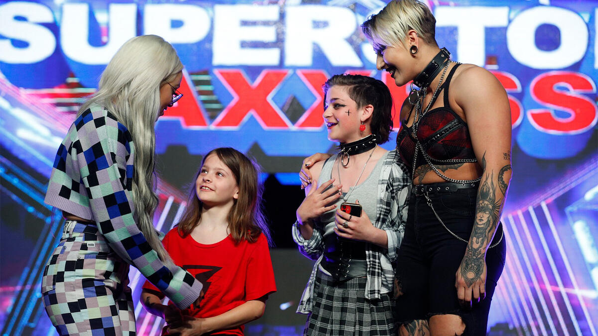 Liv and Rhea Ripley greet the WWE Universe at WrestleMania