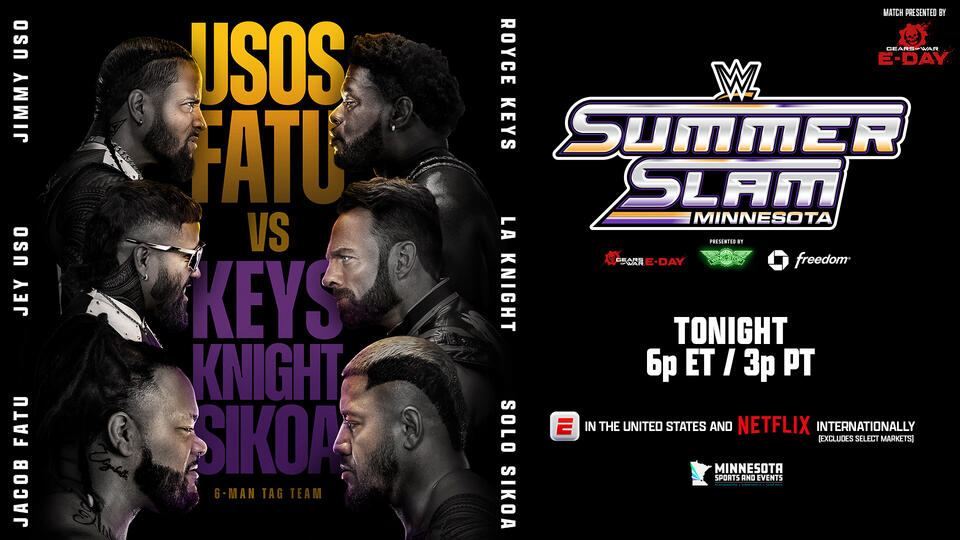 LA Knight, Solo Sikoa and Royce Keys Defeat The Bloodline at SummerSlam Night 1 LA Knight, Solo Sikoa and Royce Keys Defeat The Bloodline at SummerSlam Night 1
