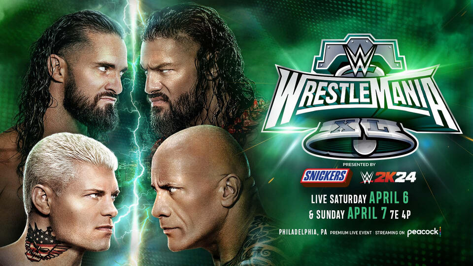 Seth Rollins y Cody Rhodes vs Roman Reigns y The Rock en WrestleMania 40 XL