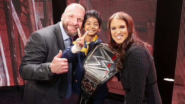 Sunny Pawar, Triple H and Stephanie McMahon