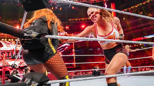 WWE Photo Triple Threat WrestleMania Becky Lynch Ronda Rousey Charlotte Flair