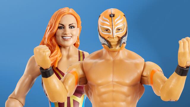 Becky Lynch and Rey Mysterio action figures