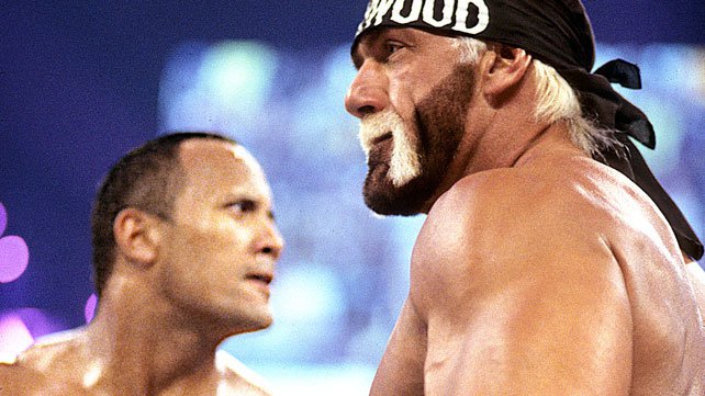 Hulk Hogan and The Rock collide at WrestleMania X-8.